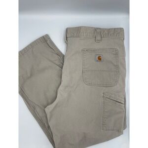 Carhartt Mens Relaxed Fit Tan Canvas Work Pants Size 42x30 Carpenter